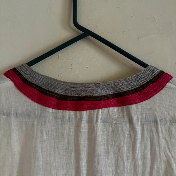 Calypso St. Barth WHITE Linen w/ Embroidered Design 3/4 Sleeve Tunic Top, Sz M - Picture 9 of 11